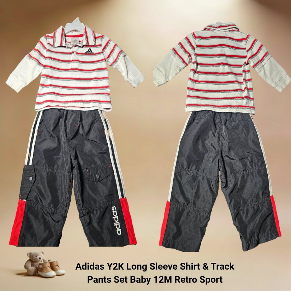 Adidas Y2K Long Sleeve Shirt & Track Pants Set Baby 12M Retro Sport